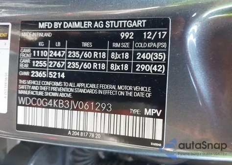 2018 Mercedes-Benz Glc 300 4Matic из США, поврежденный, VIN WDC0G4KB3JV061293